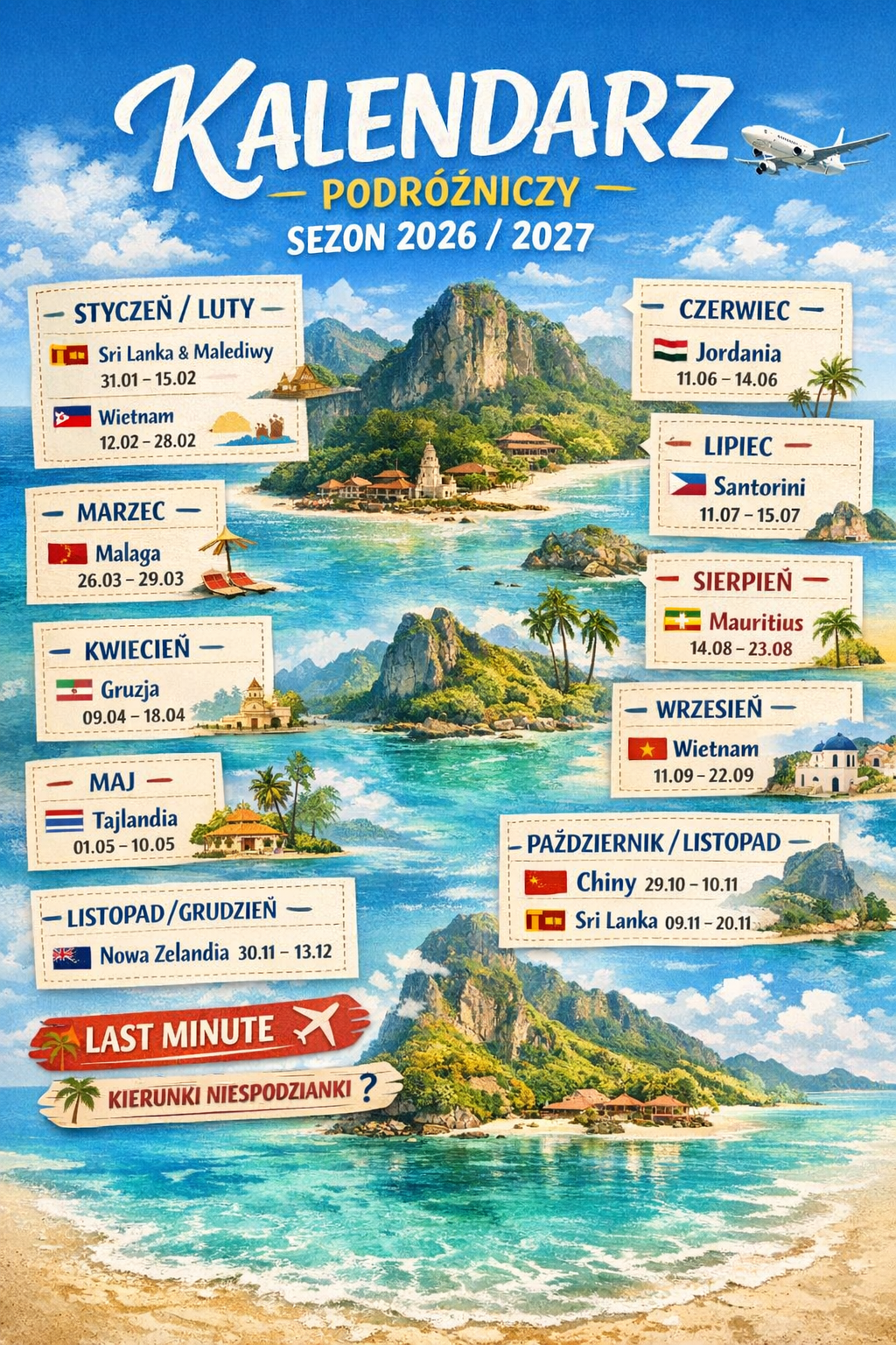 🌍 Kalendarz podróżniczy 2026 / 2027